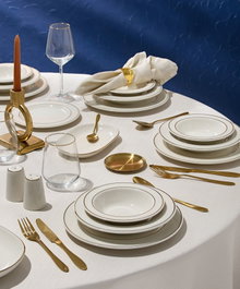 Hermia Altın Yaldız Bonsai 53 YTKM - Juego de cena de porcelana 53 piezas Blanco y Dorado